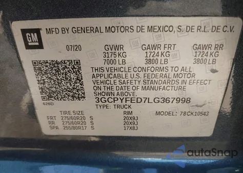 2020 Chevrolet Silverado 1500 4Wd Short Bed Lt Trail Boss z USA, uszkodzony, nr VIN 3GCPYFED7LG367998